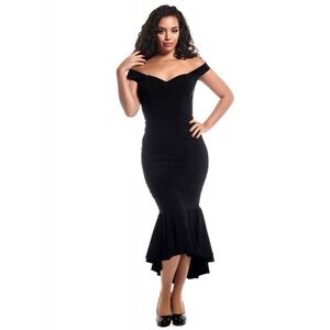 Collectif Vintage Valentina Fishtail Dress - Black, Size - S